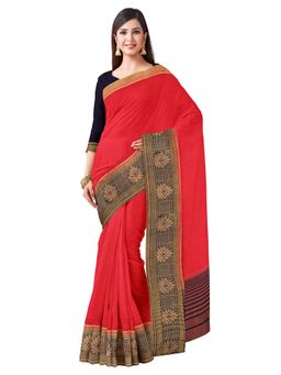 Mimosa - Red Floral Saree With Unstitched Blouse