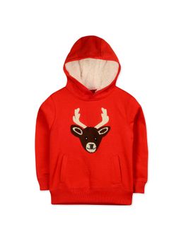 CHERRY CRUMBLE BY NITT HYMAN - Red-Deer Hooded Winterwear Holiday Sweatshirt