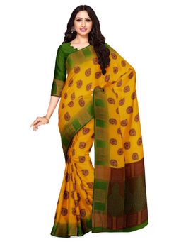 Mimosa - Yellow Floral Embellished Saree With Unstitched Blouse