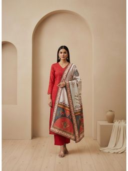 Gahan - Women Cambric Cotton Kurta Pant with Kota Chex Dupatta