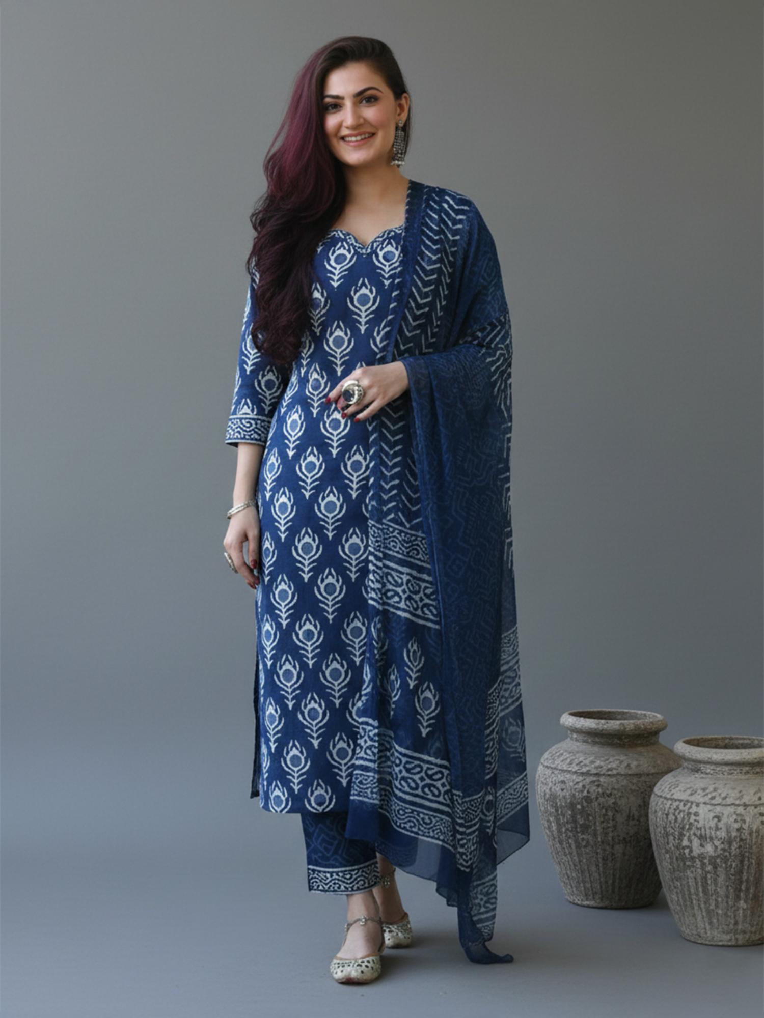 gahan Womens Cotton Blend Printed Kurta Pant With Dupatta-picture-17