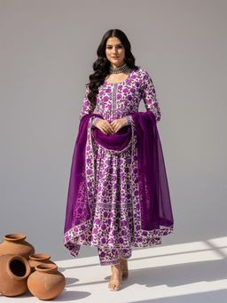 Gahan - Womens Printed Muslin Anarkali Kurta and Pant with Dupatta