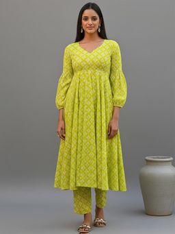 Gahan - Womens Printed Muslin Anarkali Kurta and Pant
