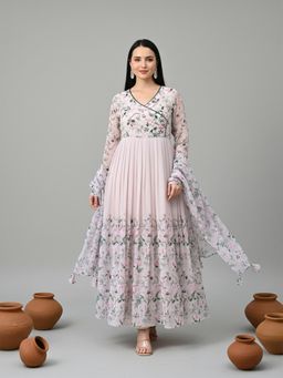 Gahan - Womens Printed Muslin Anarkali Kurta and Pant with Dupatta