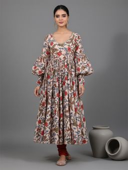 Gahan - Womens Printed Muslin Anarkali Kurta and Pant