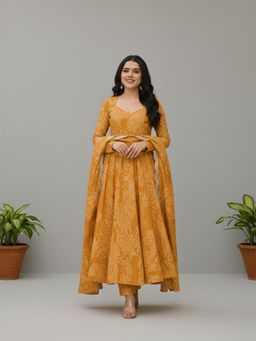 Gahan - Womens Printed Muslin Anarkali Kurta and Pant with Dupatta