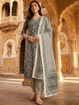 Gahan - Womens Cotton Blend Printed Kurta Pant With Dupatta
