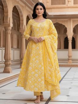 Gahan - Womens Cotton Blend Printed Anarkali Kurta Pant With Dupatta