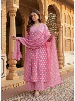 Gahan - Womens Printed Muslin Anarkali Kurta and Palazzo with Dupatta