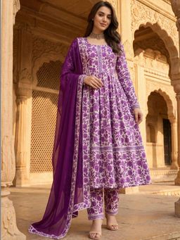 Gahan - Womens Printed Muslin Anarkali Kurta and Pant with Dupatta