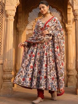 Gahan - Womens Printed Muslin Anarkali Kurta and Pant with Dupatta
