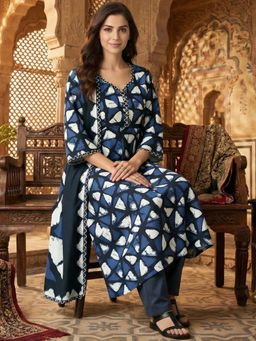 Gahan - Womens Cotton Blend Fabric Printed Anarkali Kurta Pant With Dupatta
