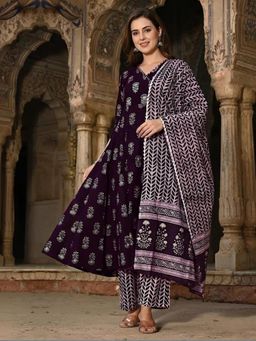 Gahan - Womens Cotton Blend Printed Angarakha Kurta Pant With Dupatta