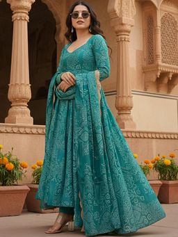 Gahan - Womens Printed Muslin Anarkali Kurta and Pant with Dupatta