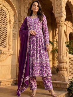 Gahan - Womens Printed Muslin Anarkali Kurta and Pant with Dupatta