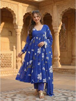 Gahan - Womens Printed Muslin Anarkali Kurta and Pant with Dupatta