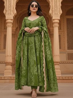 Gahan - Womens Printed Muslin Anarkali Kurta and Pant with Dupatta