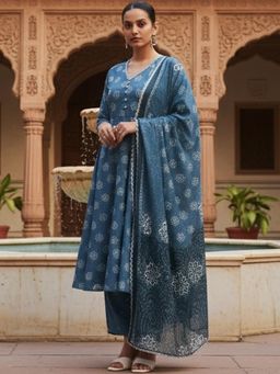 Gahan - Womens Cotton Blend Fabric Printed Anarkali Kurta Pant With Dupatta