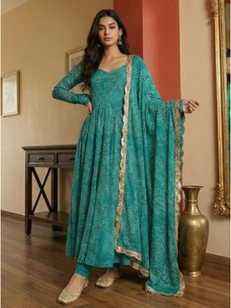 Gahan - Womens Printed Muslin Anarkali Kurta and Pant with Dupatta