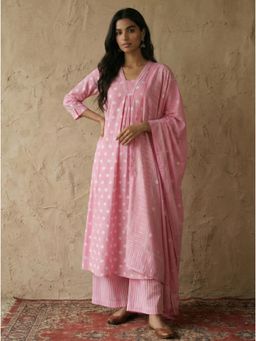 Gahan - Womens Printed Muslin Anarkali Kurta and Palazzo with Dupatta