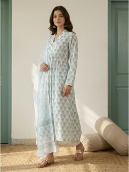 Gahan - Womens Printed Muslin Anarkali Kurta and Pant with Dupatta