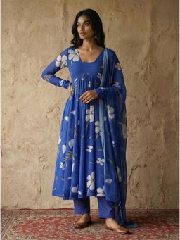 Gahan - Womens Printed Muslin Anarkali Kurta and Pant with Dupatta