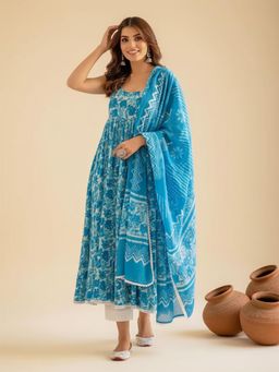Gahan - Womens Cotton Blend Printed Anarkali Kurta Pant With Dupatta