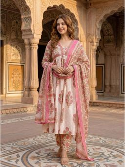 Gahan - Womens Printed Muslin Anarkali Kurta and Pant with Dupatta