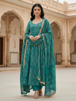 Gahan - Womens Printed Muslin Anarkali Kurta and Pant with Dupatta