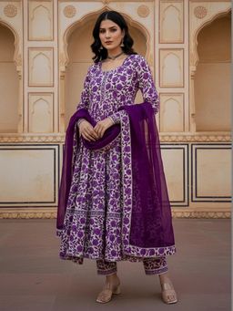 Gahan - Womens Printed Muslin Anarkali Kurta and Pant with Dupatta