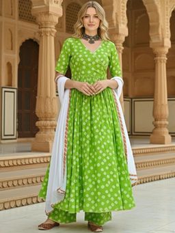 Gahan - Womens Printed Muslin Anarkali Kurta and Pant with Dupatta