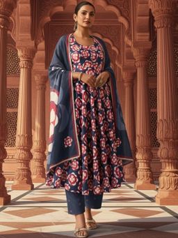 Gahan - Womens Cotton Blend Fabric Printed Anarkali Kurta Pant With Dupatta