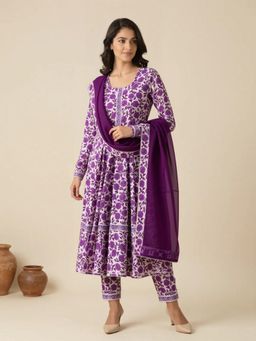 Gahan - Womens Printed Muslin Anarkali Kurta and Pant with Dupatta