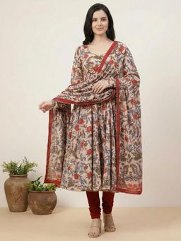 Gahan - Womens Printed Muslin Anarkali Kurta and Chudidar with Dupatta