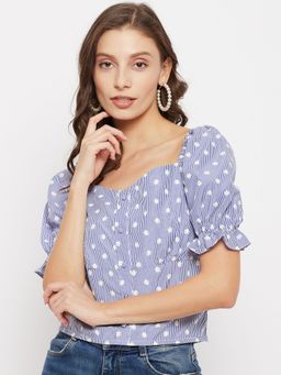 Madame - Printed Blue Crop Top