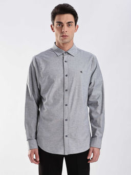 Calvin Klein - Self-Design Regular-Fit Oxford Woven Grey Shirt