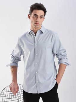 Calvin Klein - Solid Regular-Fit Oxford Woven Blue Shirt
