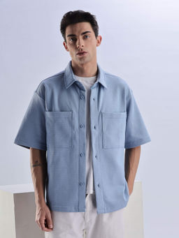 Calvin Klein - Solid Relaxed-Fit Cotton Blue Shirt