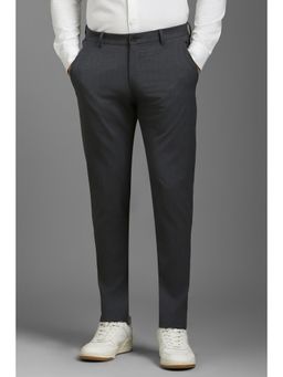 Louis Philippe - Men Grey Slim Fit Textured Flat Front Casual Trousers