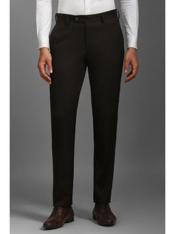 Louis Philippe - Men Brown Slim Fit Check Flat Front Formal Trousers