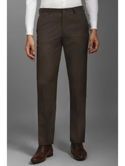 Louis Philippe - Men Brown Slim Fit Textured Flat Front Formal Trousers