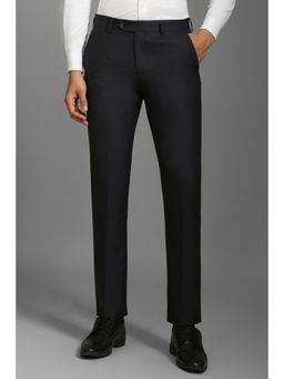 Louis Philippe - Men Black Slim Fit Textured Flat Front Formal Trousers