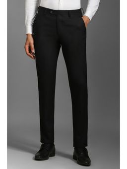 Louis Philippe - Men Black Slim Fit Check Flat Front Formal Trousers