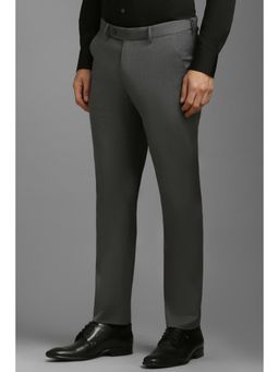 Louis Philippe - Men Grey Slim Fit Textured Flat Front Formal Trousers