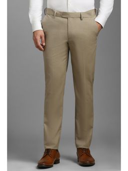 Louis Philippe - Men Khaki Slim Fit Solid Flat Front Formal Trousers