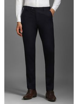 Louis Philippe - Men Navy Slim Fit Solid Flat Front Formal Trousers