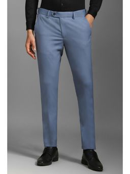 Louis Philippe - Men Blue Slim Fit Solid Flat Front Formal Trousers