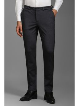 Louis Philippe - Men Grey Slim Fit Textured Flat Front Formal Trousers