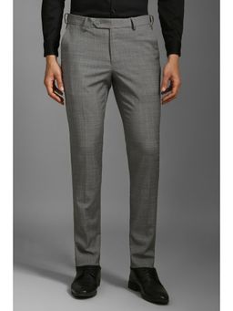 Louis Philippe - Men Grey Slim Fit Check Flat Front Formal Trousers