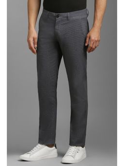 Louis Philippe - Men Grey Slim Tapered Fit Textured Flat Front Casual Trousers